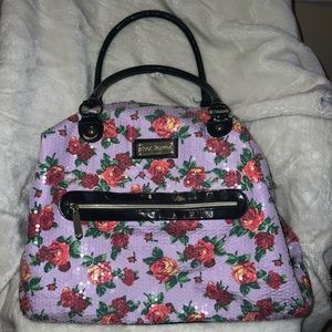 Betsey Johnson sequin rose weekender travel tote bag